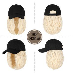 Baseball Cap Hat Wig Short Wavy Bob Blonde